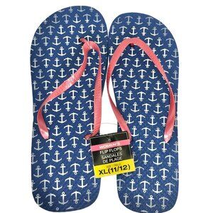 Flip Flops Blue with Anchors XLarge Size 11/12 Womens Casual Beach Summer NWT